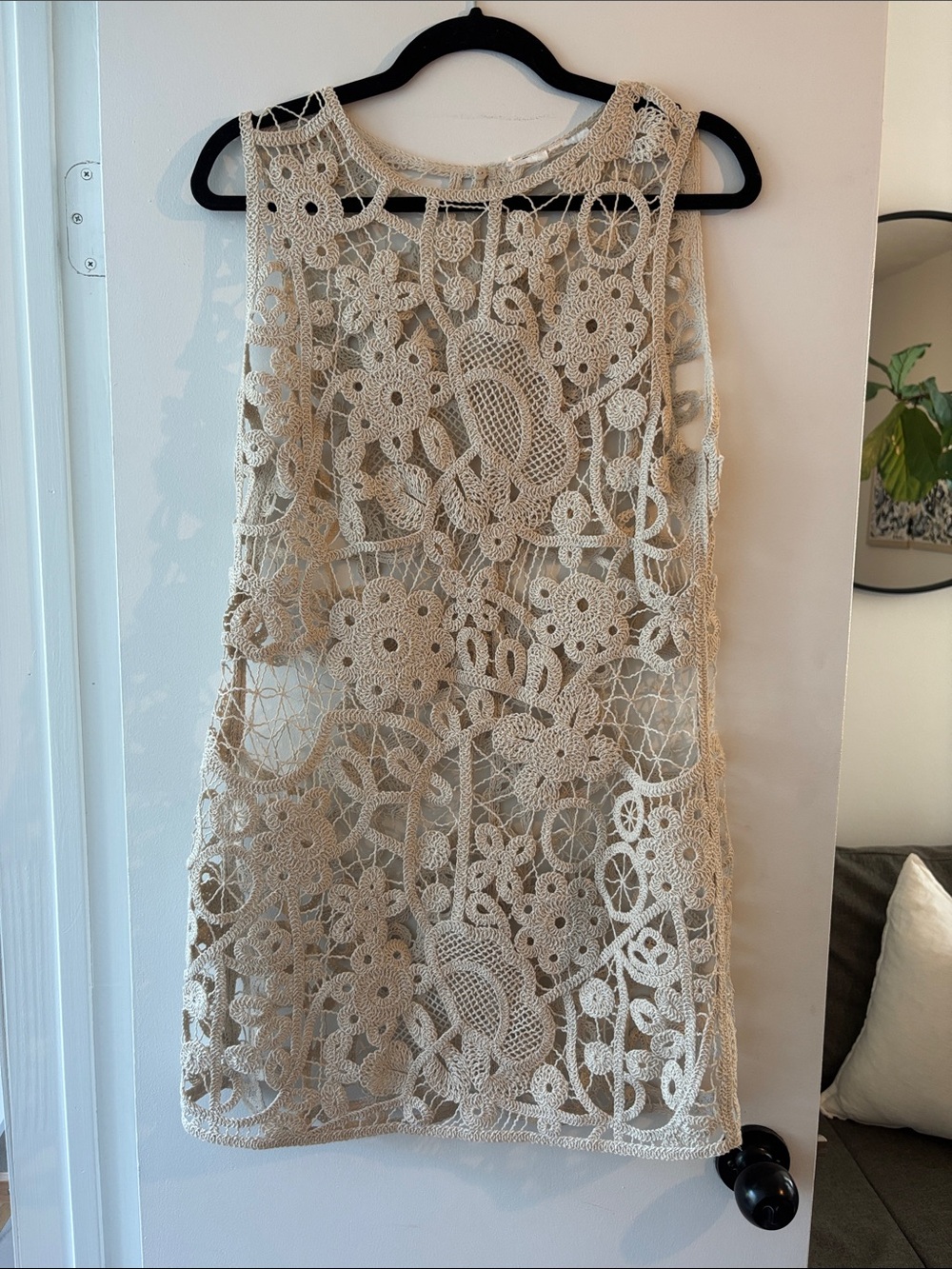 H&M Crochet Lace Mini Dress in Beige